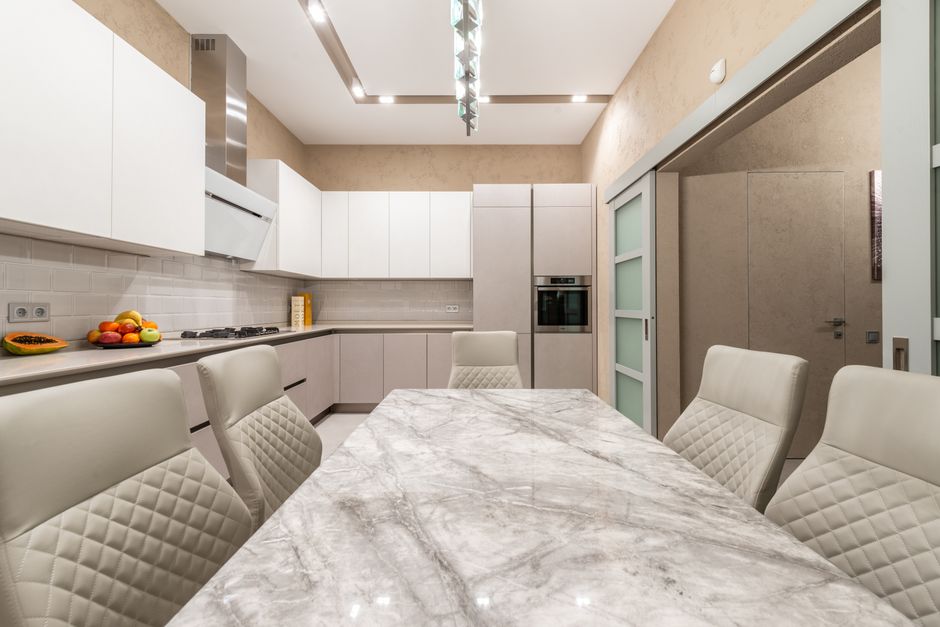 Modern luxury kitchen interior featuring custom kitchen cabinets